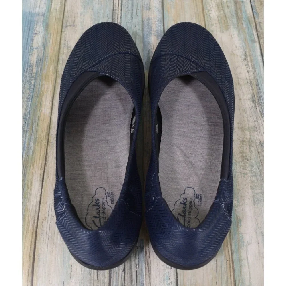 Clarks Sillian Jetay Loafers Size 11 Cloudstepper Flats Navy Blue Herringbone - Picture 6 of 11